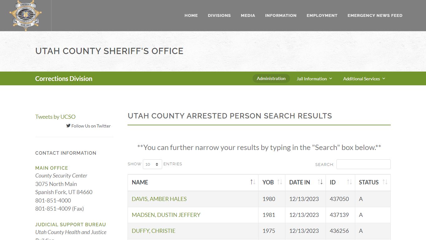 Utah County Sheriff's Office Inmate Search
